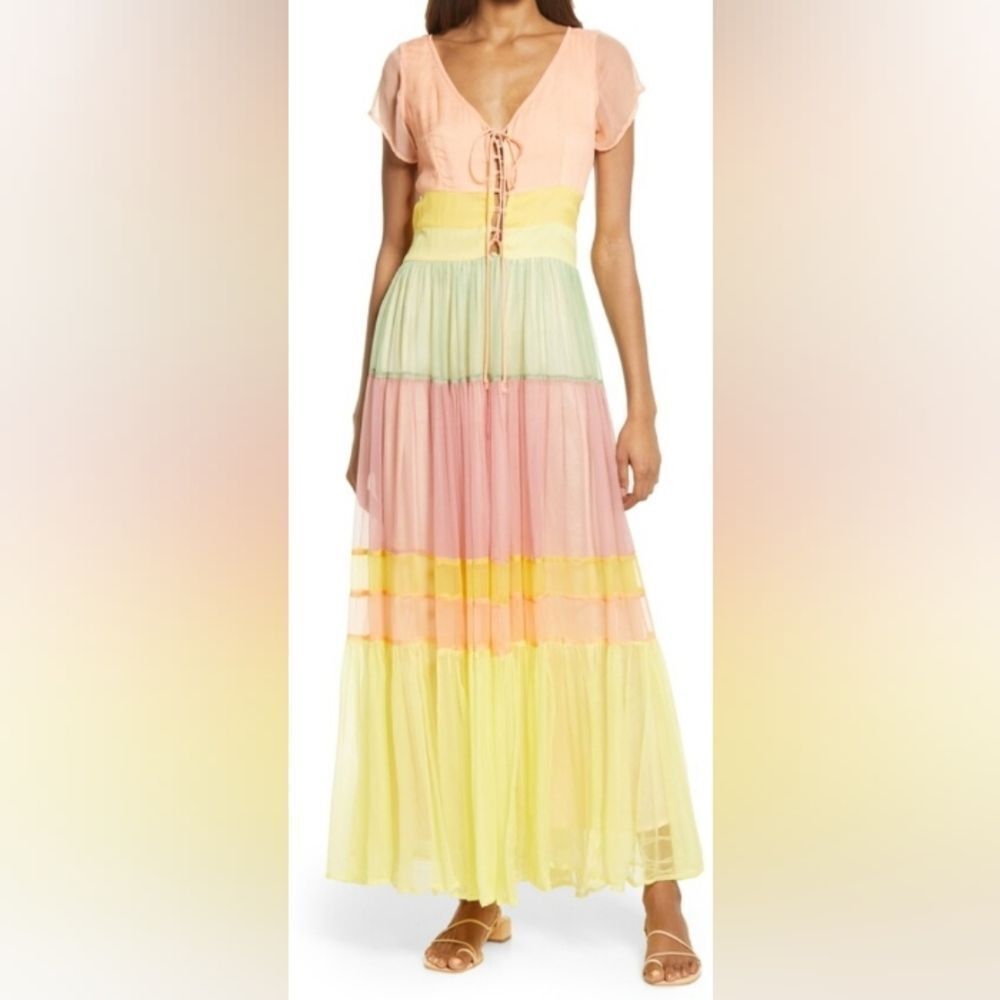 Area Stars rainbow tier short sleeve maxi dress size M